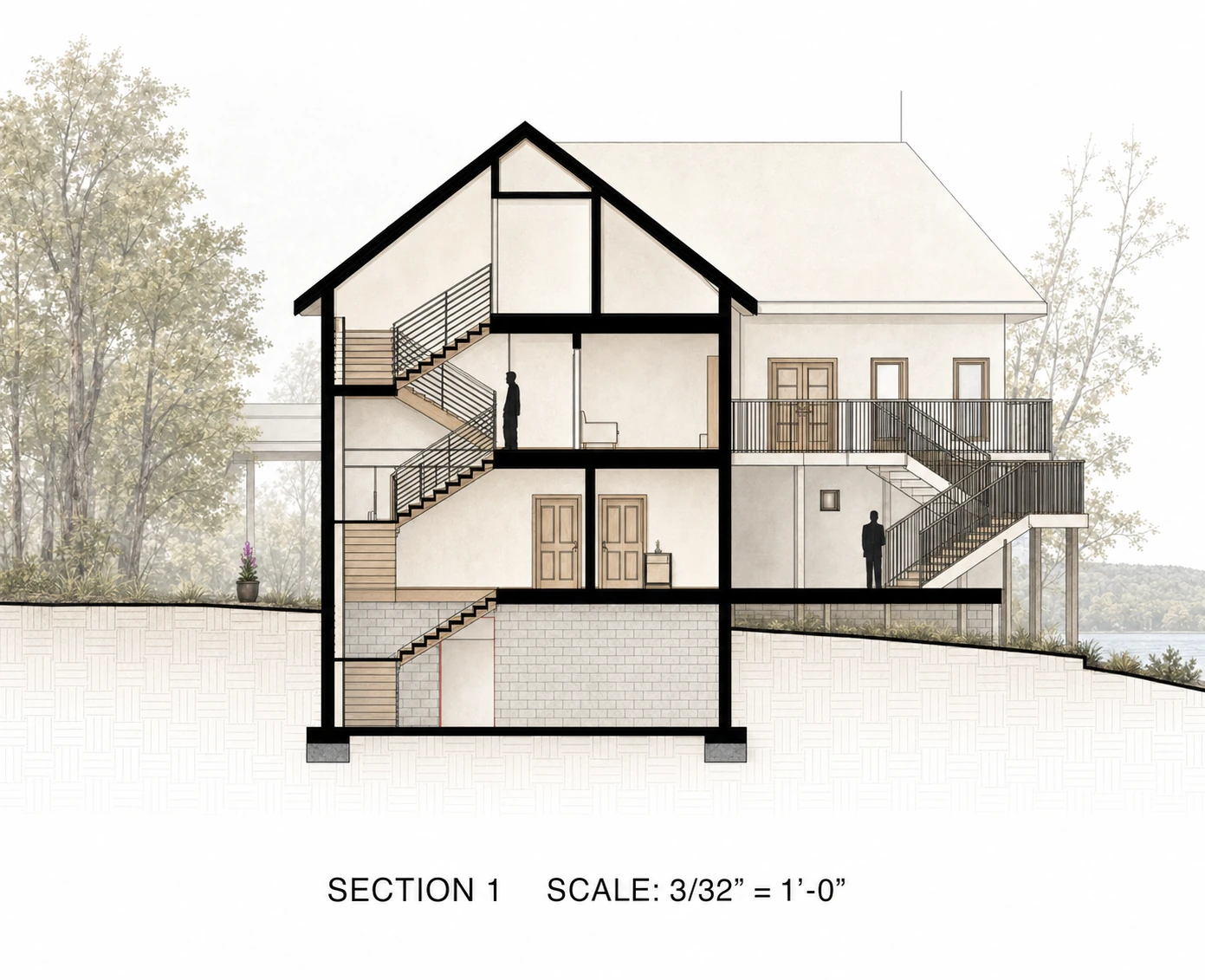 Rendered Lake Aleeda House section one